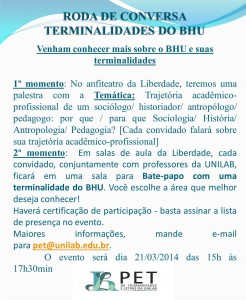 RODA DE CONVERSA TERMINALIDADES DO BHU